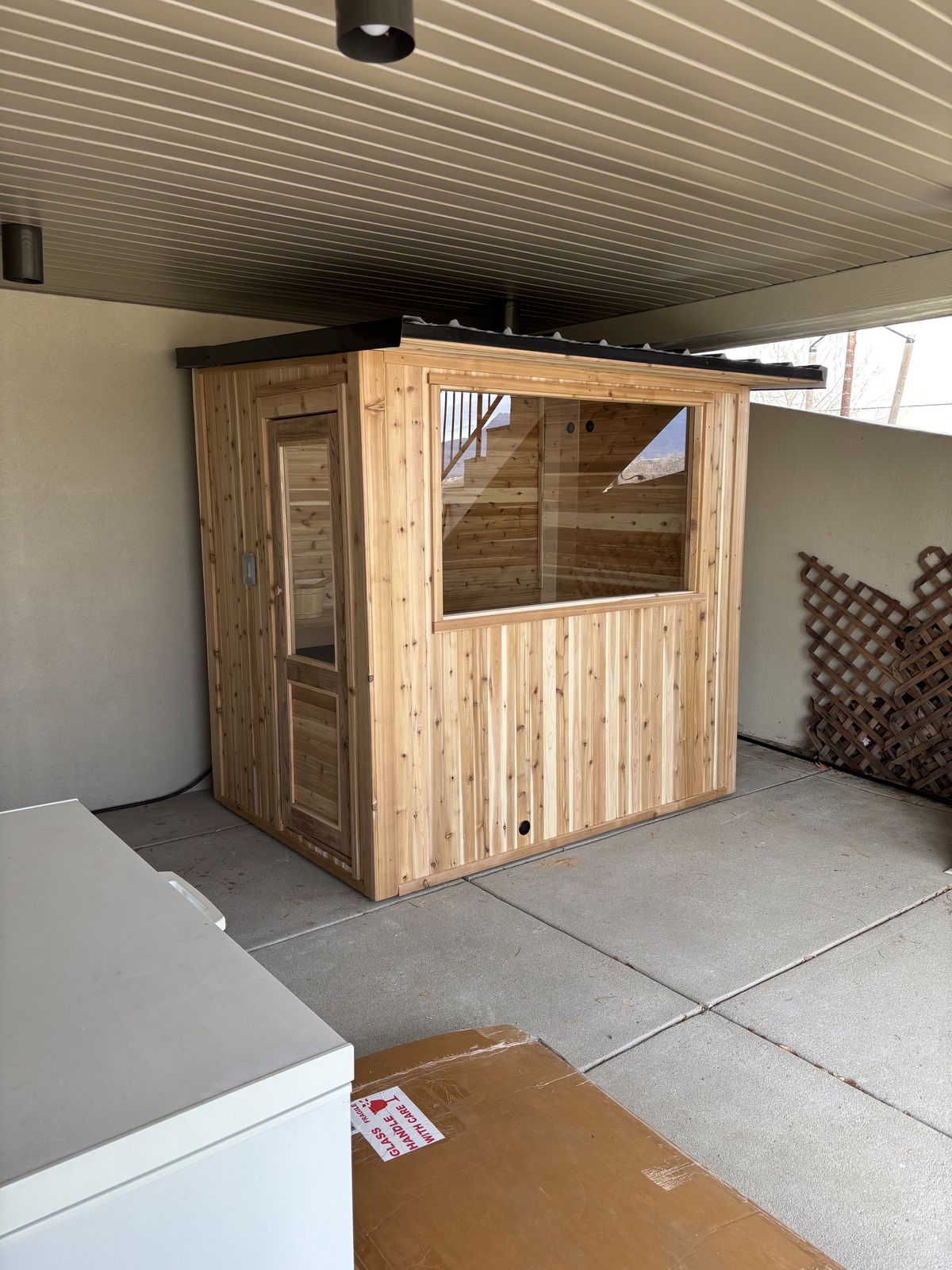 Cedar sauna installation